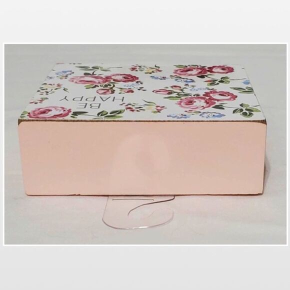 New White Floral Motivational BE HAPPY Wood Box Sign Décor - Picture 9 of 10